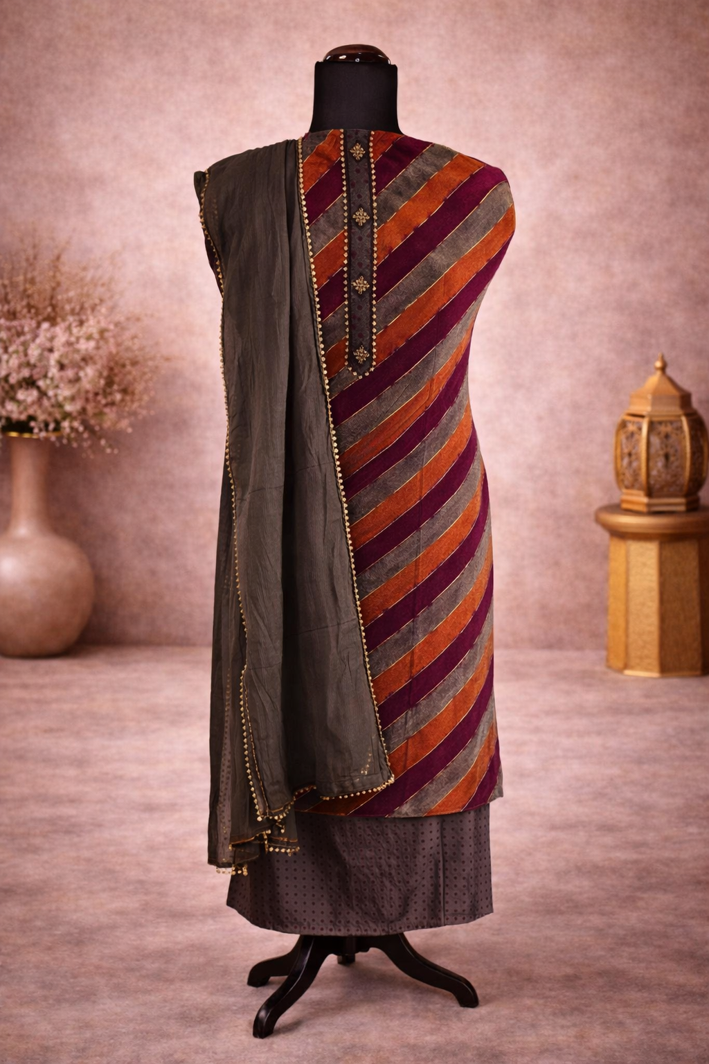 PRIZMA style elegant suit with ryon cotton fabric with bordered dupatta