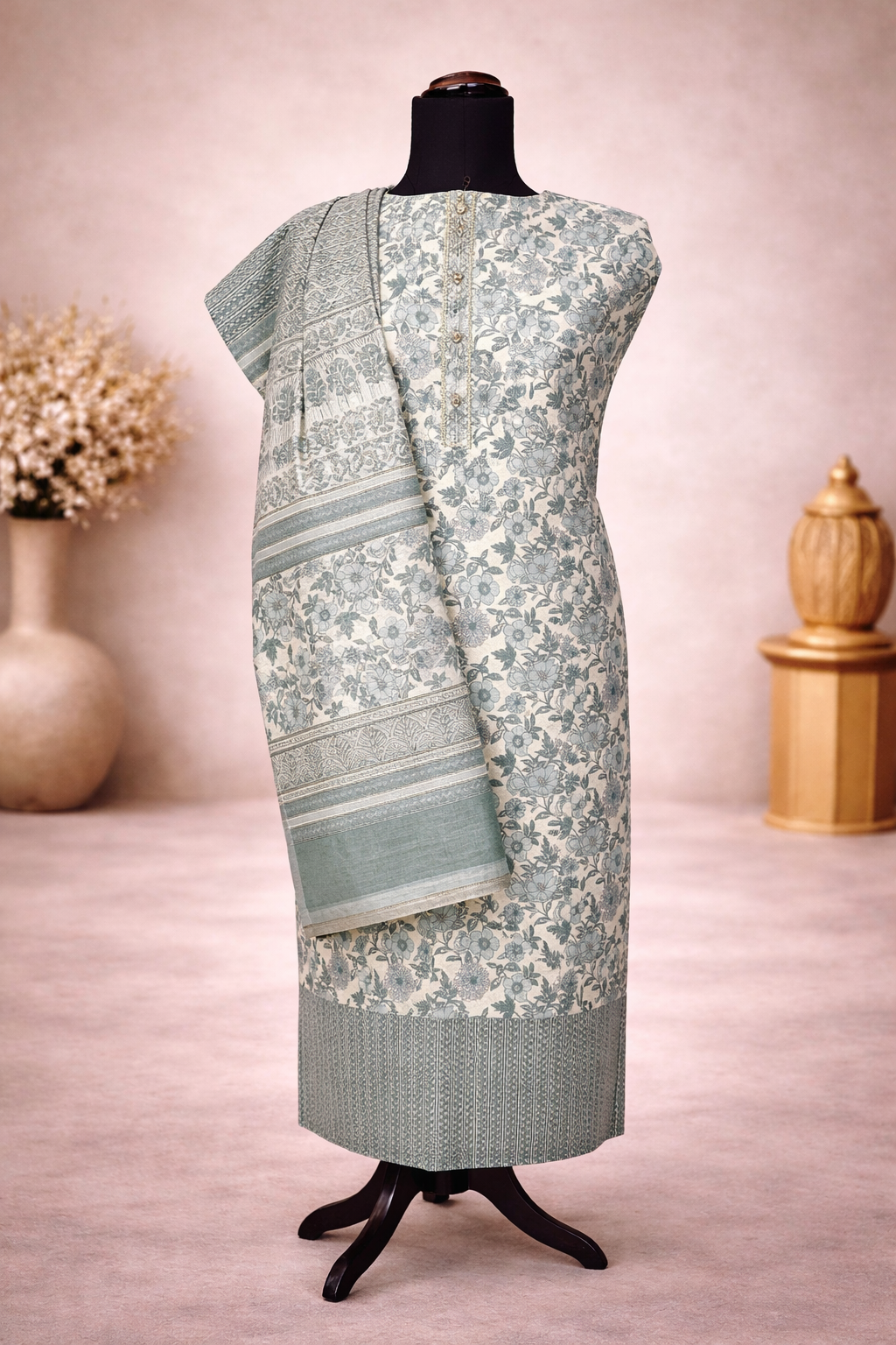 Cotton suit with matching dupatta and bottom