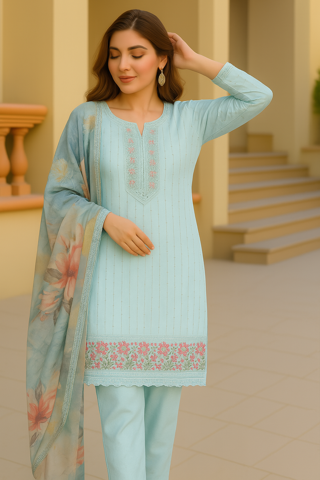 Hojari work with broad border and organza dupatta