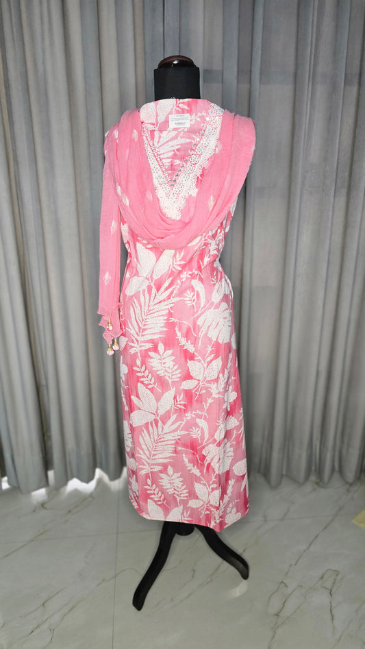 Cotton embroidery suit with organza gota dupatta