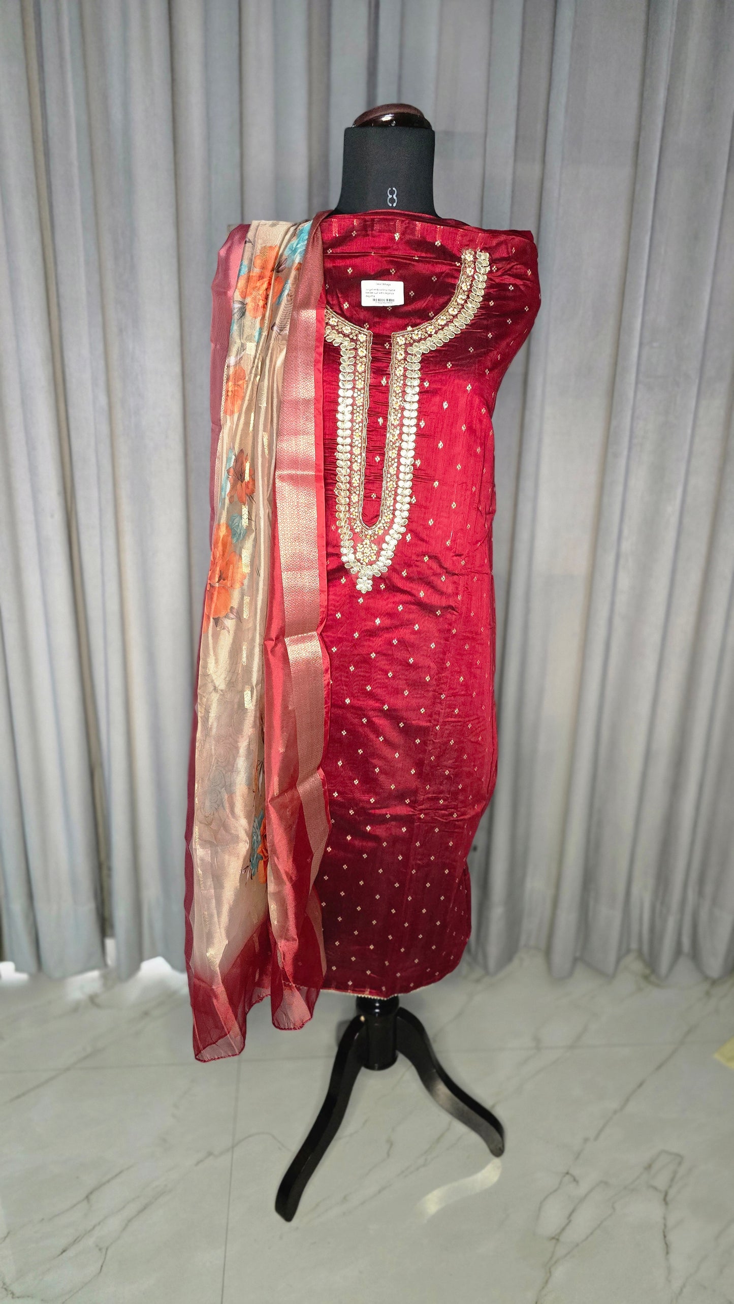 Jorget embroidery crystal border work with organza dupatta