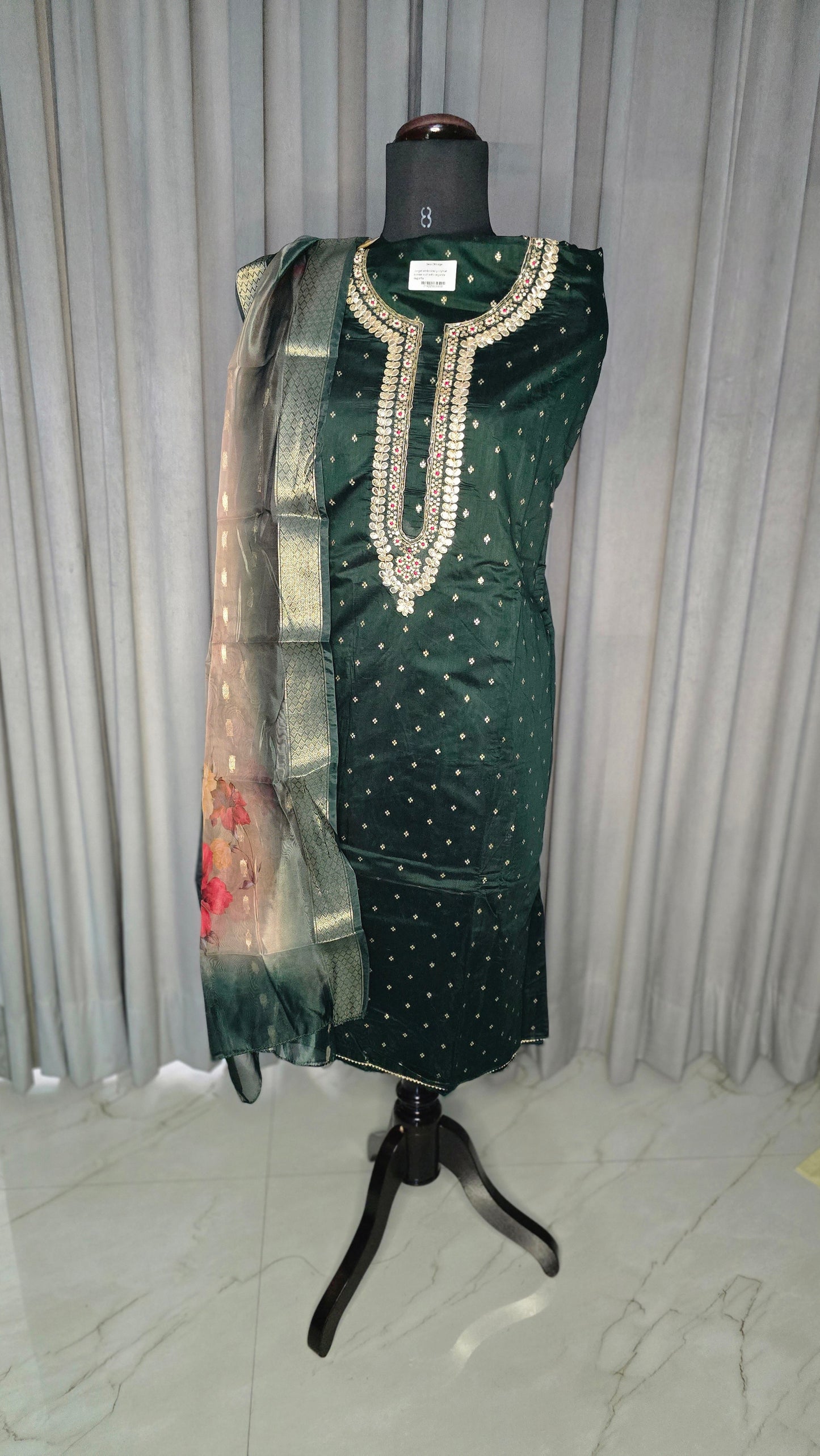 Jorget embroidery crystal border work with organza dupatta