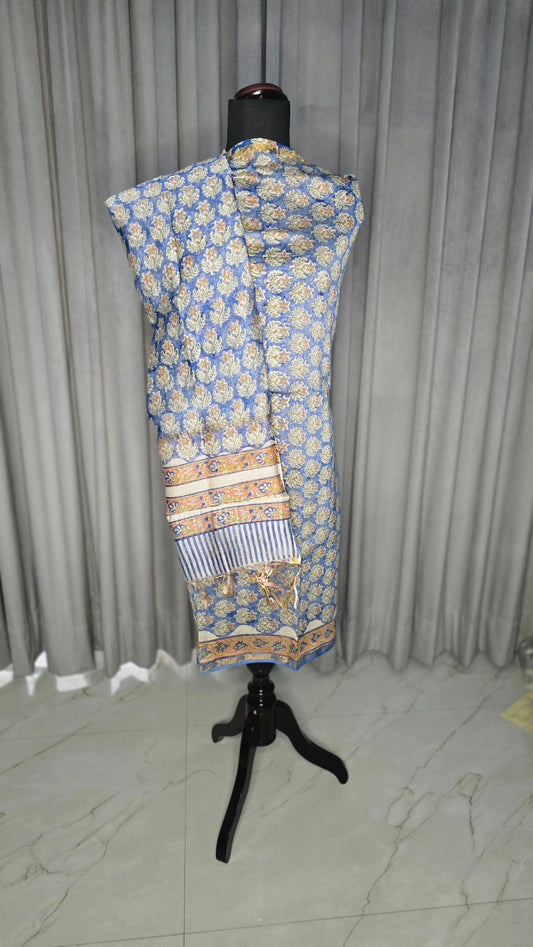 Cotton block print suit with chanderi silk dupatta