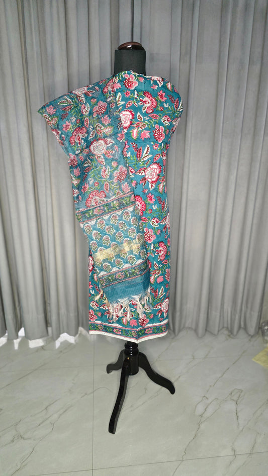 Block print Kotadoriya fabric suit with dupatta
