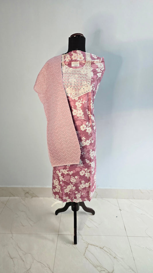 Cotton suit with heavy embroidery with matching dupatta and bottom