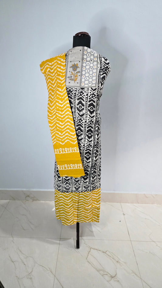 Cotton suit with contrast bottom and dupatta