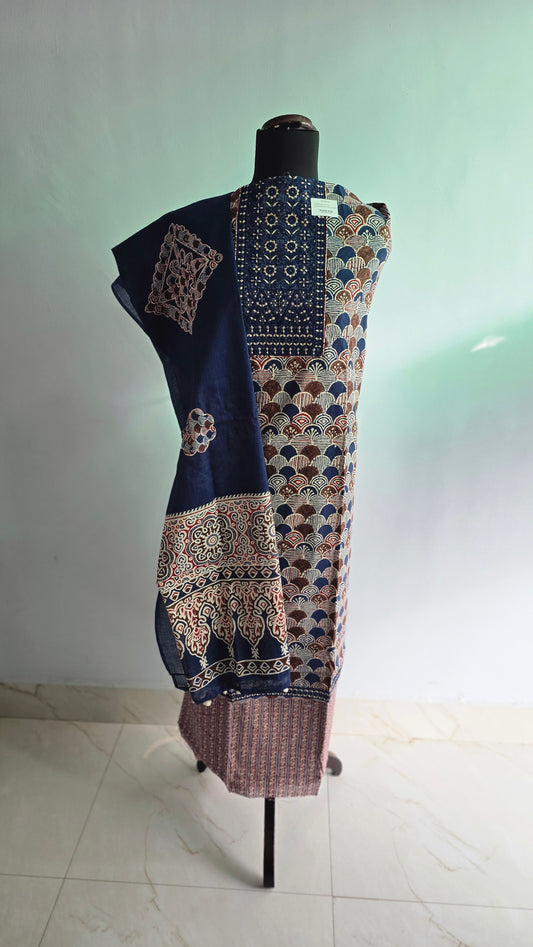 Cotton suit with heavy neck work and cotton gota dupatta