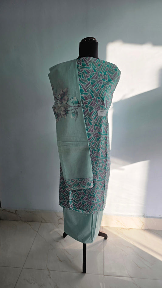 Premium cotton suit with broad border dupatta