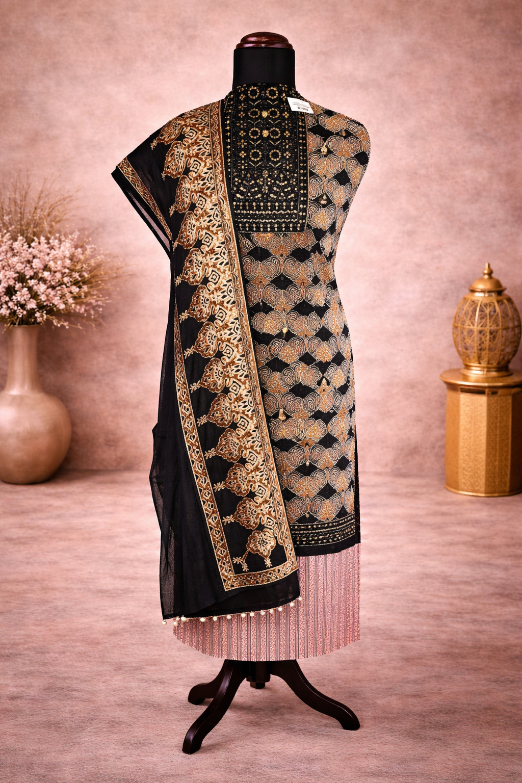 Cotton suit with heavy neck work and cotton gota dupatta