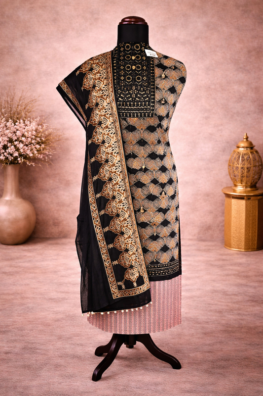 Cotton suit with heavy neck work and cotton gota dupatta