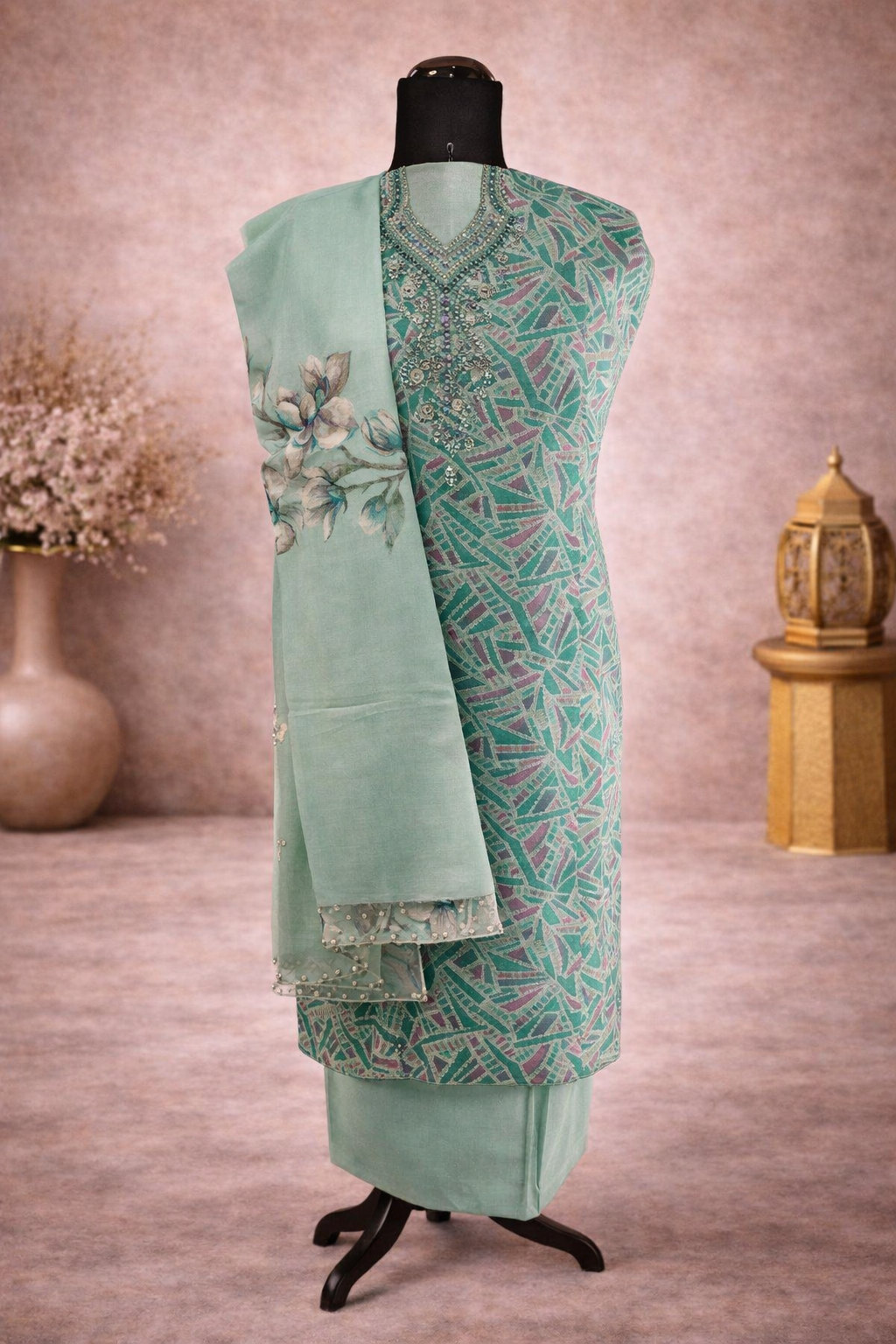 Premium cotton suit with broad border dupatta