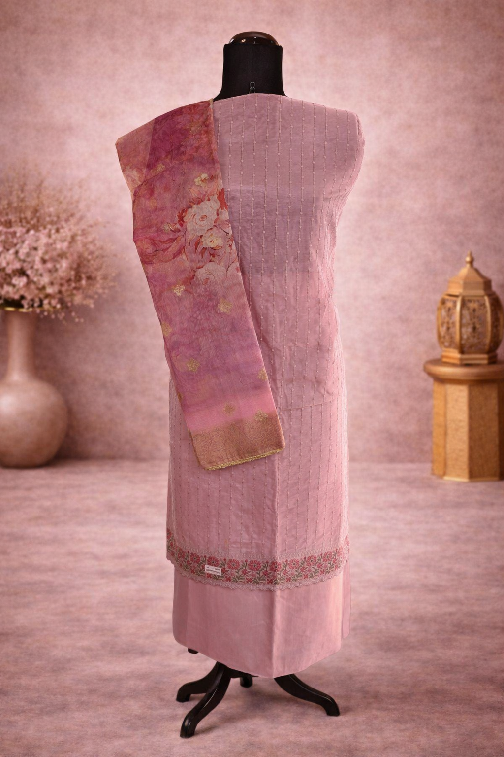 Hojari work with broad border and organza dupatta