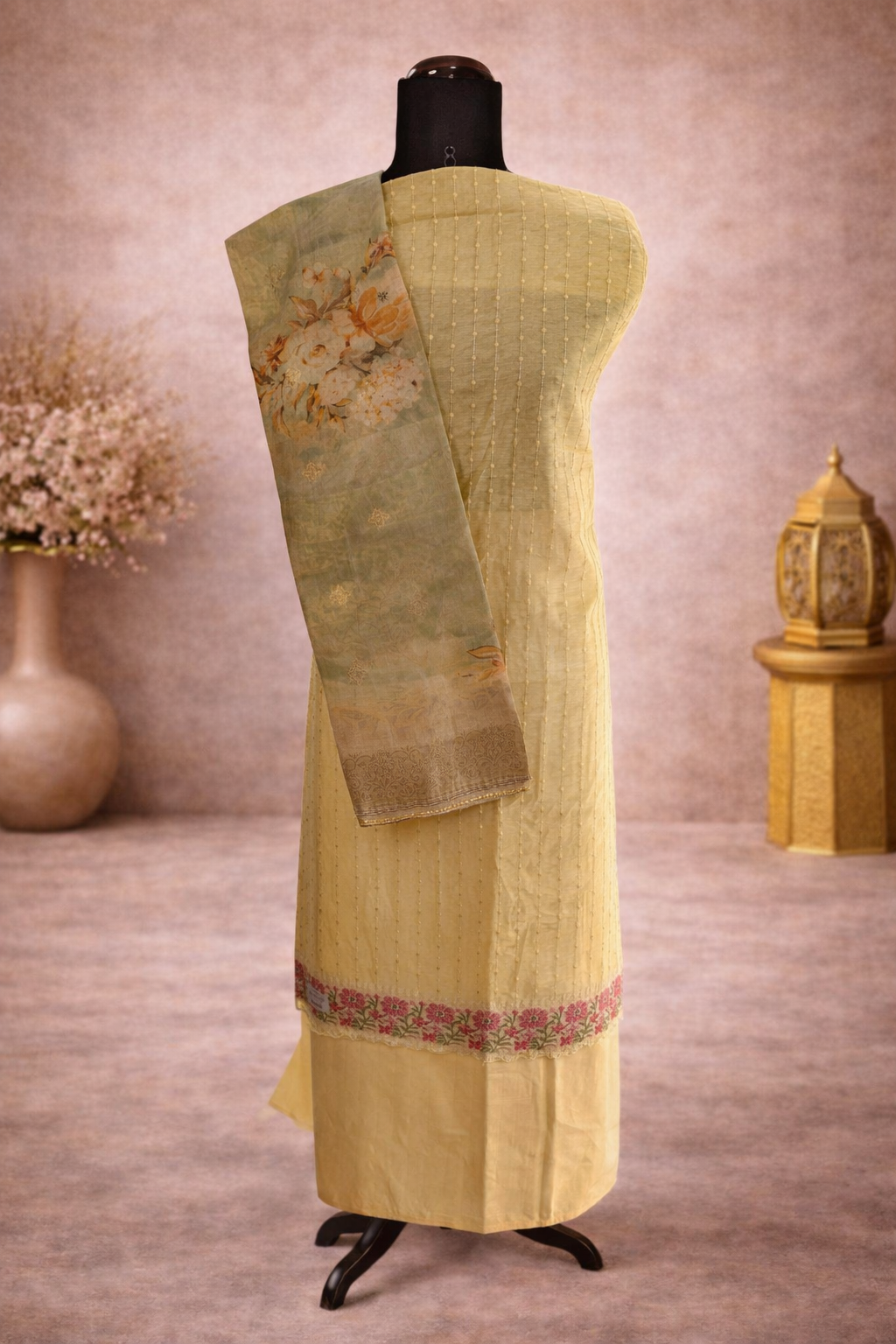 Hojari work with broad border and organza dupatta