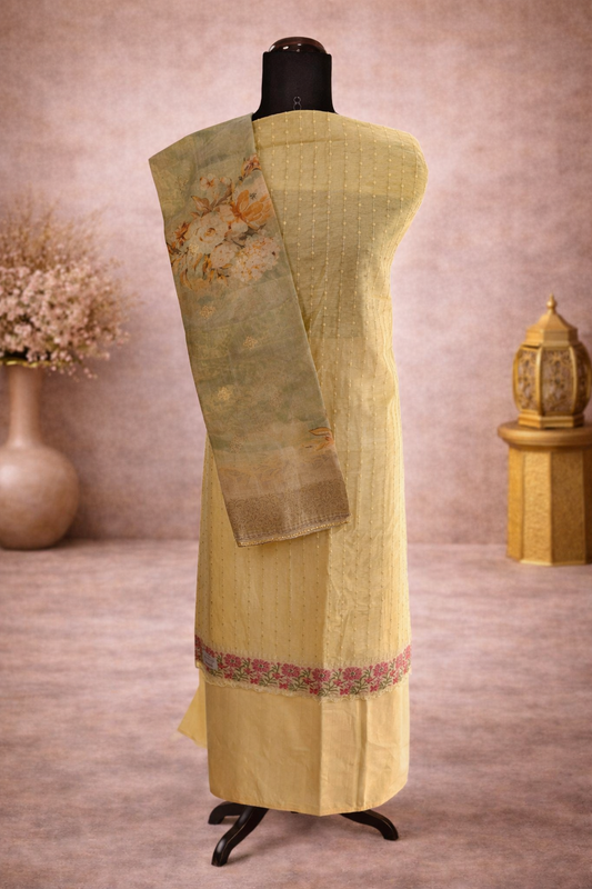 Hojari work with broad border and organza dupatta