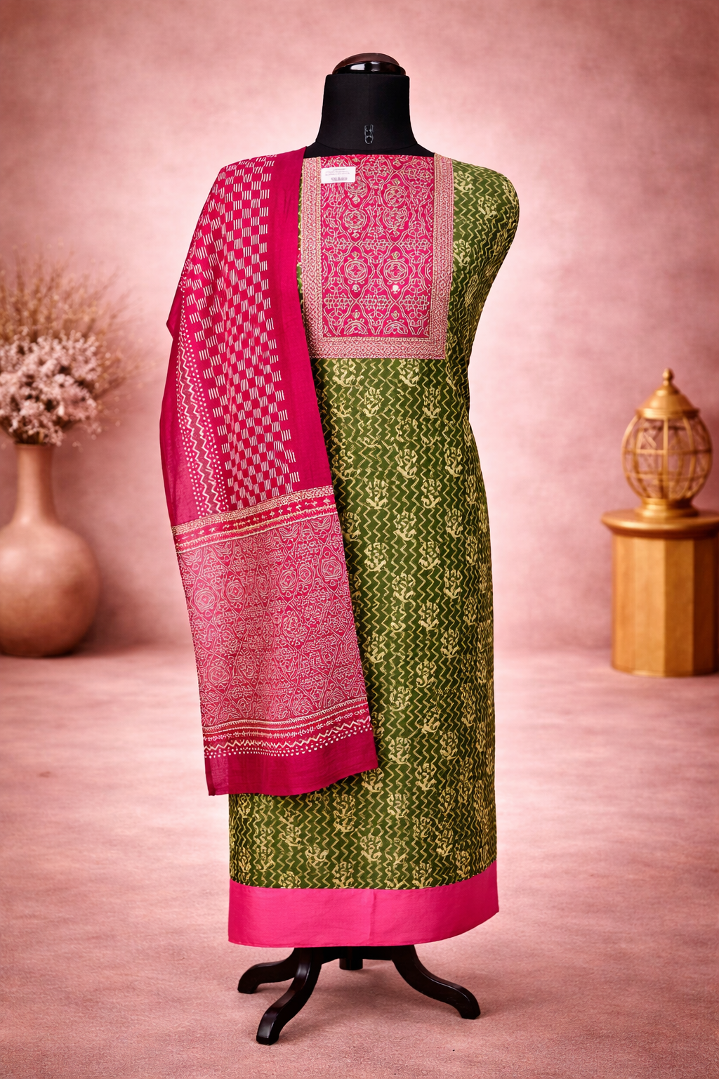 Digital print soft mal cotton suit with contrast dupatta