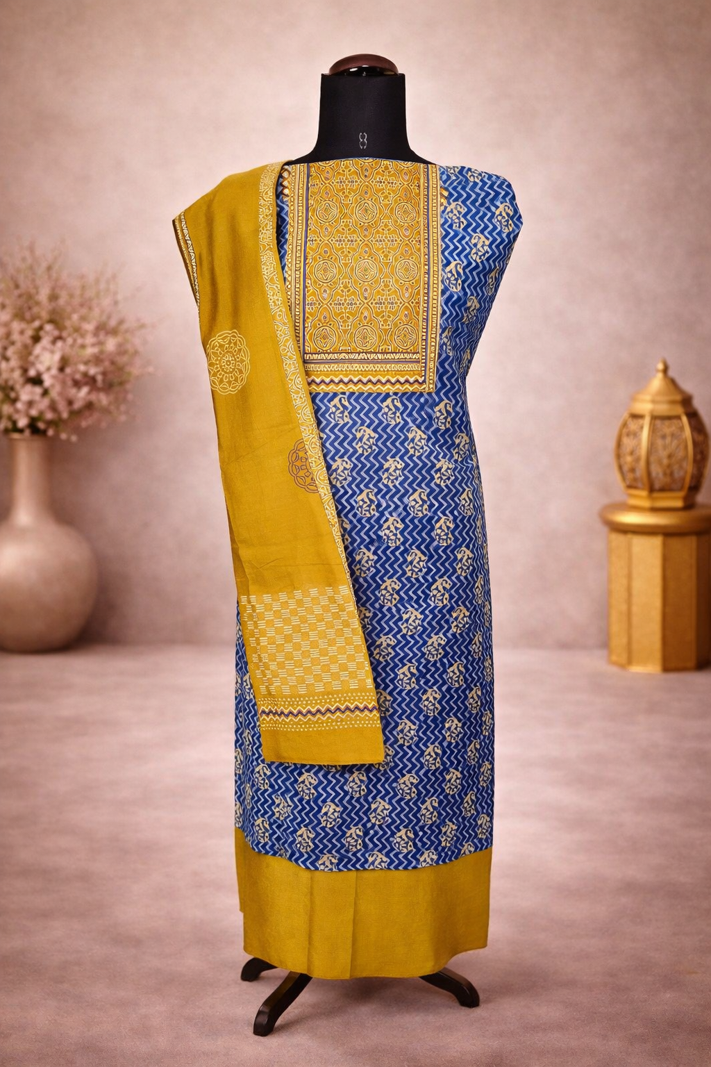 Digital print soft mal cotton suit with contrast dupatta