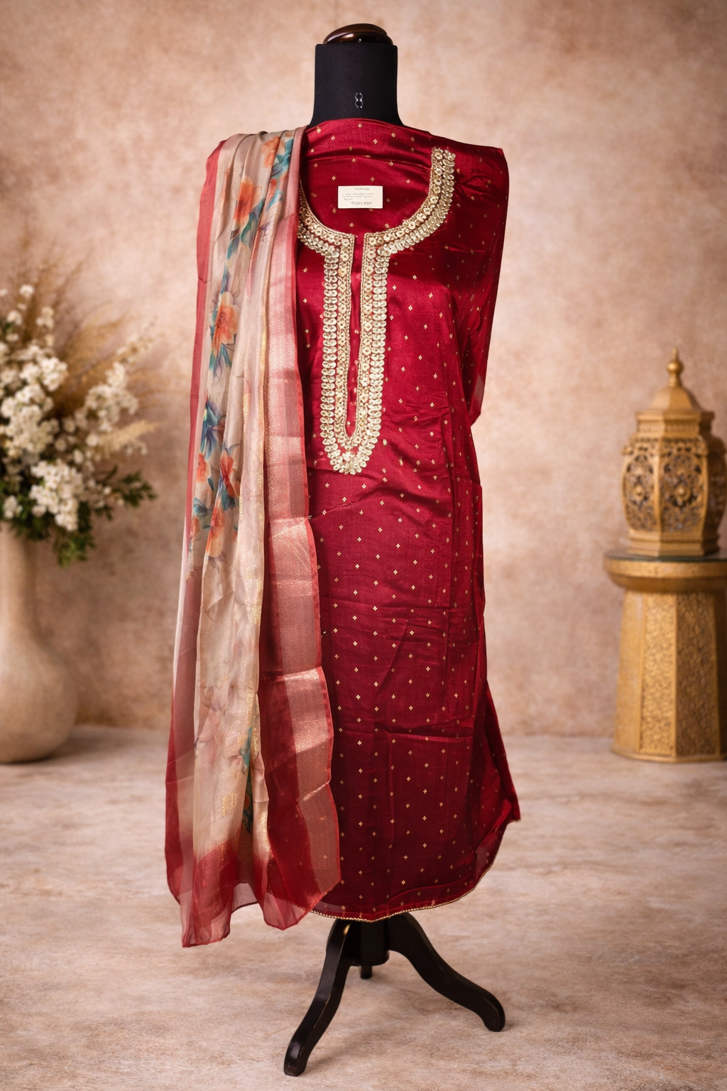 Jorget embroidery crystal border work with organza dupatta