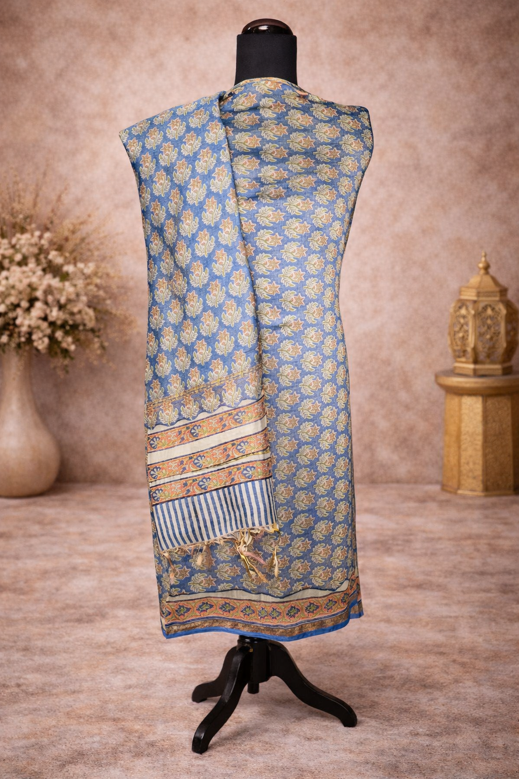 Cotton block print suit with chanderi silk dupatta