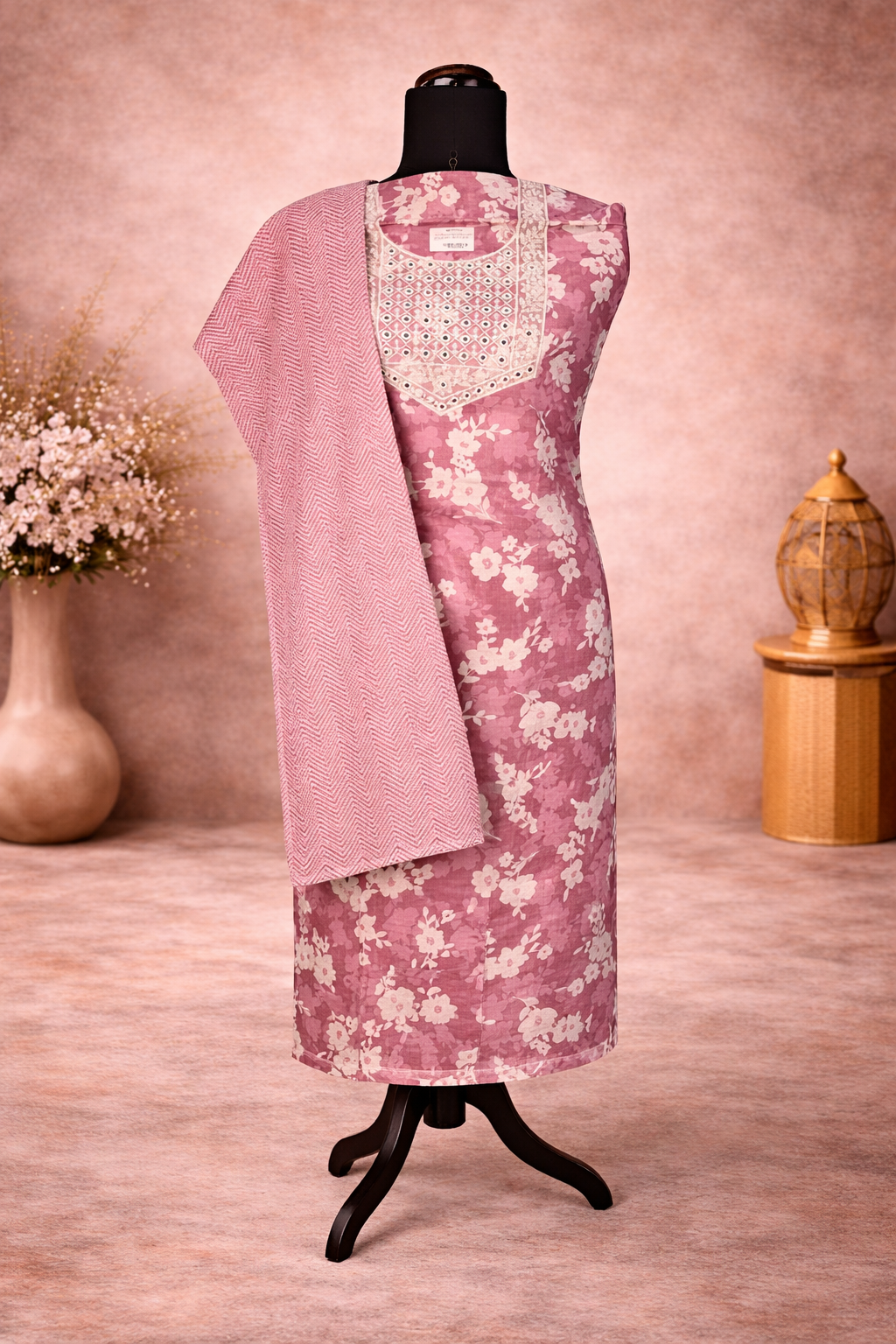 Cotton suit with heavy embroidery with matching dupatta and bottom