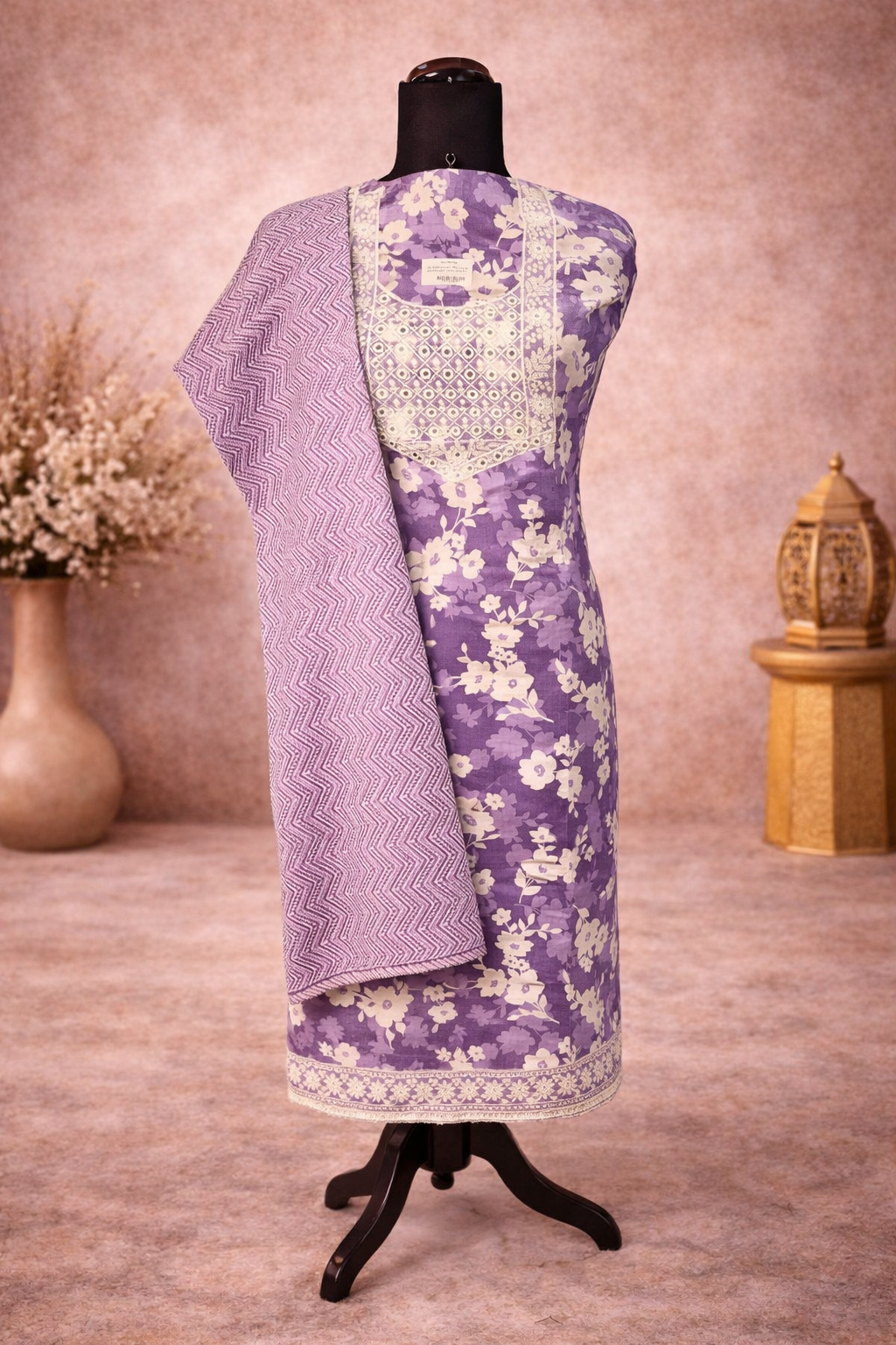 Cotton suit with heavy embroidery with matching dupatta and bottom