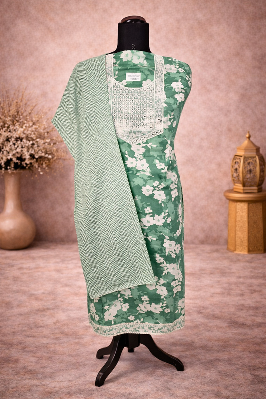 Cotton suit with heavy embroidery with matching dupatta and bottom