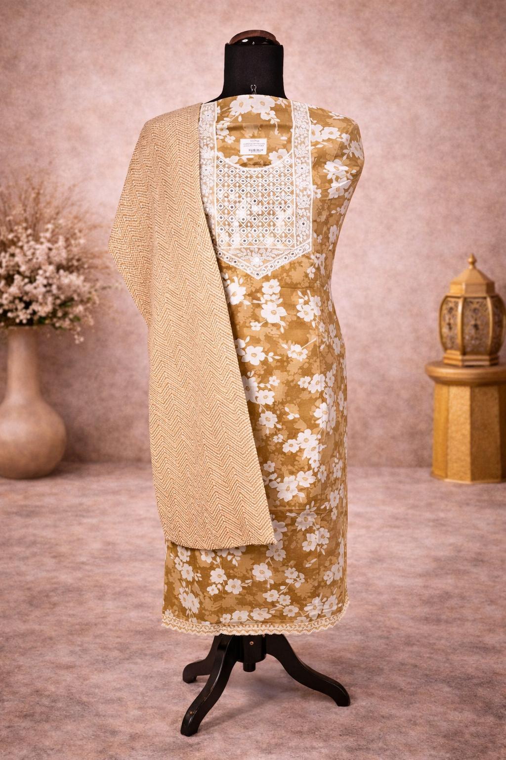 Cotton suit with heavy embroidery with matching dupatta and bottom