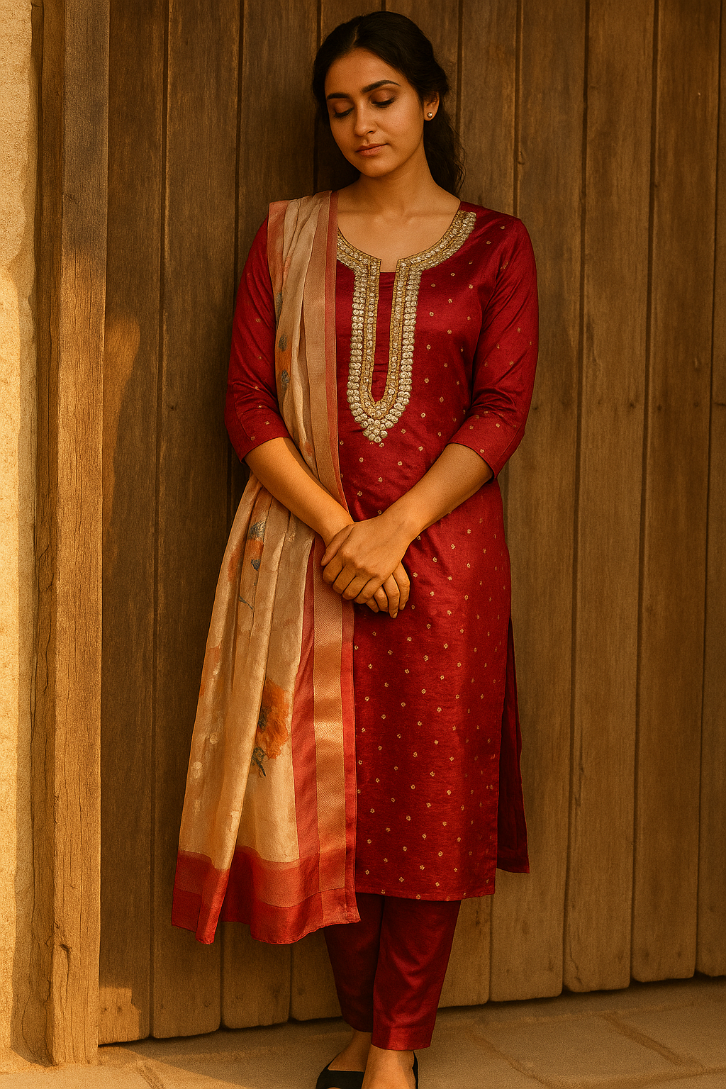 Jorget embroidery crystal border work with organza dupatta