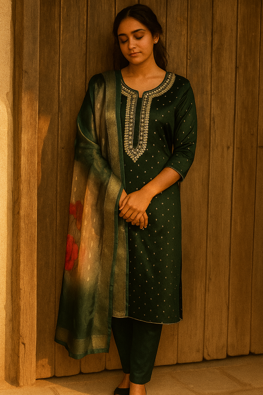 Jorget embroidery crystal border work with organza dupatta