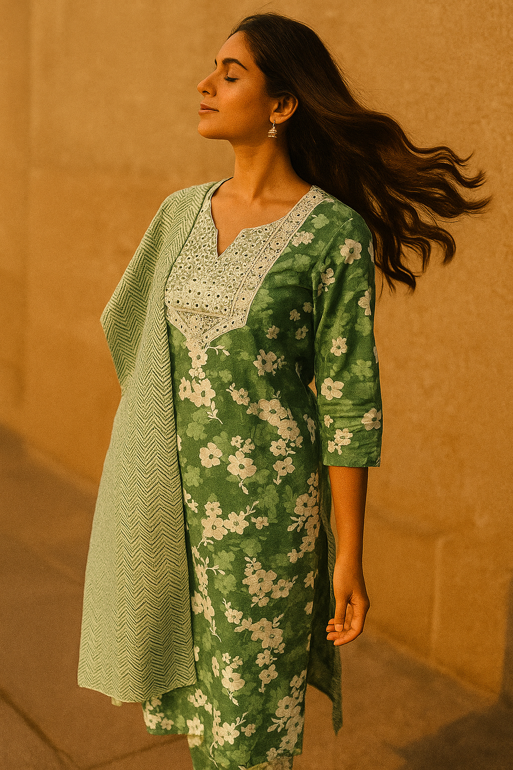 Cotton suit with heavy embroidery with matching dupatta and bottom