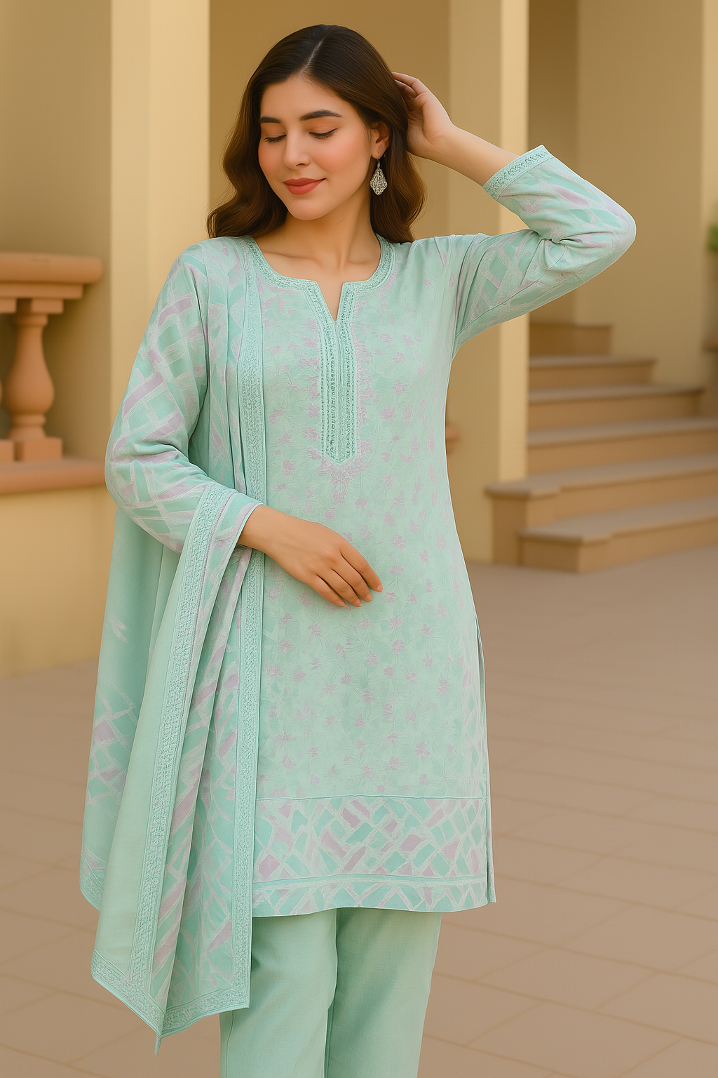 Premium cotton suit with broad border dupatta